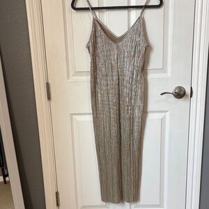 Paris Atelier & Other Stories Metallic Gold Plissé Maxi Slip Dress